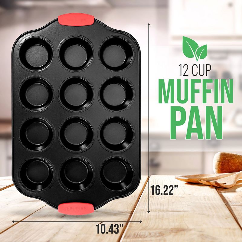 NutriChef 12 Cup Muffin Pan - Deluxe Nonstick Gray Coating Inside & Outside, 2 of 7