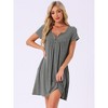 cheibear Women's Soft Front Button Short Sleeve Sleepwear Lounge Nightgown with Pockets - 3 of 4