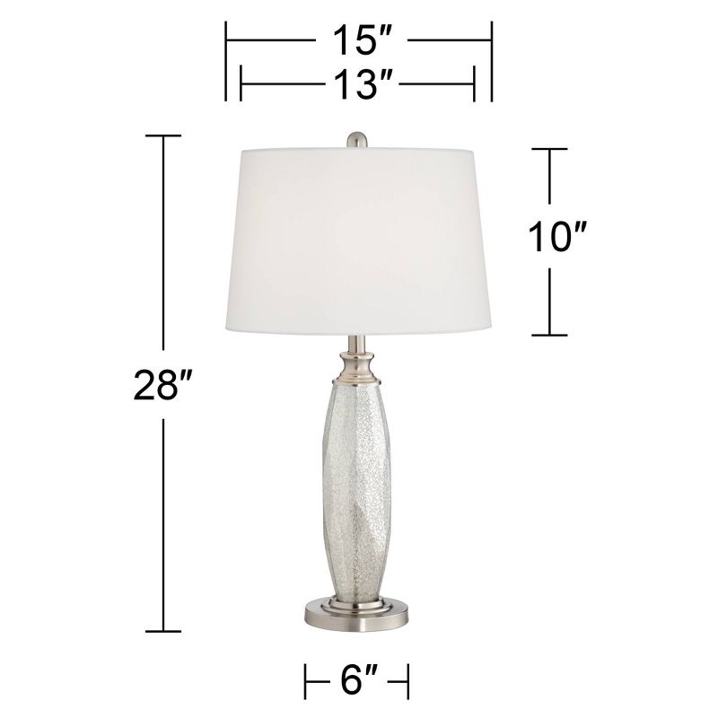 360 Lighting Carol Modern Table Lamps 28" Tall Set of 2 Mercury Glass White Fabric Drum Shade for Bedroom Living Room Bedside Nightstand Office Kids, 5 of 11