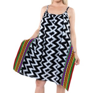 HAPPY BAY Women's Summer Vacation Beachwear Mini Bathing Suit Loose Beach Dress Swimsuit Cover ups Strappy A Line Dress for Women 1X Red Chevron - 1 of 4