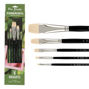 Creative Mark Pro-Stroke Powercryl Acrylic Paint Brushes - Brights Value Set of 5, Synthetic Paint Brushes for Artists, Seamless Nickel-Plated - 1 of 4