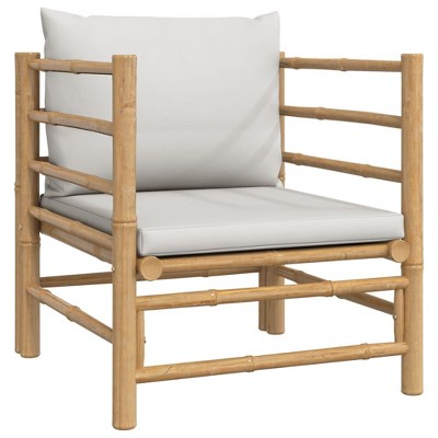vidaXL Durable Natural Finish Bamboo Patio Sofa with Light Gray Cushions - Comfortable Seating with Backrest, Easy Assembly, and Modular Design.