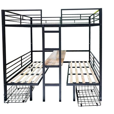 NicBex Full Size Bunk Bed with Table Set and Guardrails,Twin Loft Bed with Ladder and Converts to Full Over Full Bunk,Bunk Beds for Bedroom