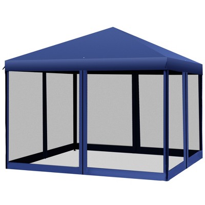 Outsunny 10' x 10' Heavy Duty Pop Up Canopy with Removable Mesh Sidewall Netting, Easy Setup Design, Outdoor Party Event with Storage Bag