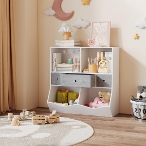 Kids Bookshelf, 3-Tier Toy Storage Cabinet Toy Chest, Multifunctional Storage Chest for Nursery, Children's Room, Bedroom, School - 1 of 4