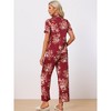 cheibear Women's Silky Short Sleeves Sleepshirt with Pants Sleepwear Pajama Set 2 Pcs - 3 of 4