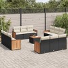 vidaXL 13 Piece Patio Sofa Set with Cushions Black Poly Rattan - Black and Cream With Table - 2 of 4