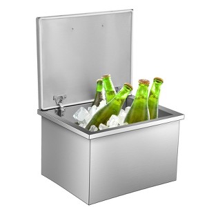 Drop in Ice Chest, 304 Stainless Steel Ice Cooler, Built-in Ice Bin with Hinged Cover & Drain Pipe, for Outdoor Kitchen Bar Counter (Multiple Sizes) - 1 of 4