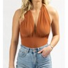 Women's PLUNGE HALTER BACKLESS BODYSUIT - OLIVACEOUS - 2 of 4