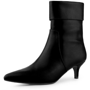 Allegra K Women's Fold Over Kitten Heels Pointed Toe Ankle Boot - 1 of 4