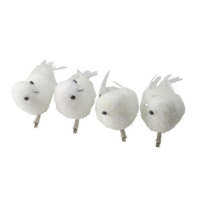 Set of 4 Snow Drift Bird Clip On Christmas Ornament Set 5" - White