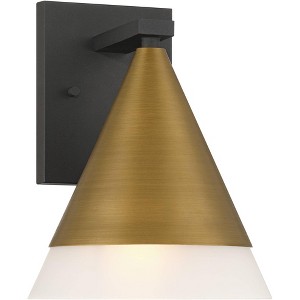 Possini Euro Design Possini Euro Leo 10"H Sand Black and Antique Brass Outdoor Wall Light - 1 of 4