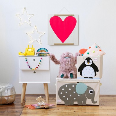 Elephant Themed Beige and Gray Collapsible Toy Chest