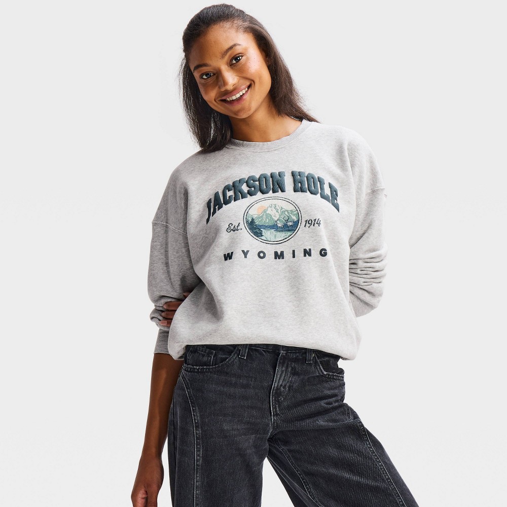 Women's Jackson Hole Fleece Graphic Pullover Sweatshirt - Heather Gray XXS
