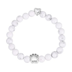 Unique Bargains White Stone Bead Heart Paw Print Dog Mom Memorial Bracelet 1 Pc - 1 of 4