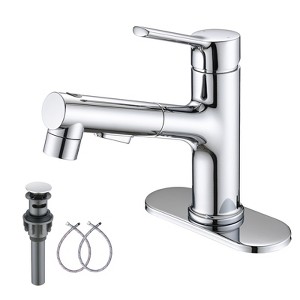 PROOX Single Handle Pull Out Sprayer Single Hole Bathroom Faucet Deckplate and Pop Up Drain Included - 1 of 4