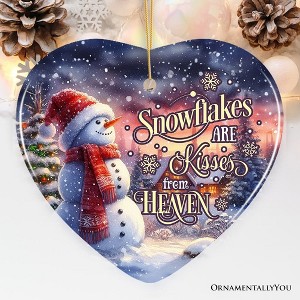 Snowflakes are Kisses from Heaven Quote Christmas Ornament, Snowman under the Twilight Sky Memorial Gift| OrnamentallyYou - 1 of 4