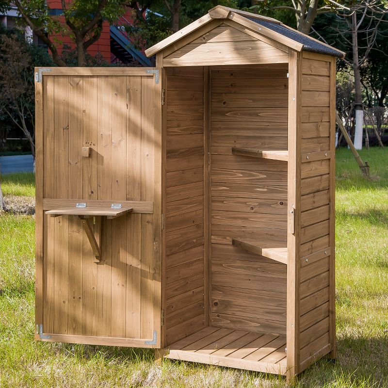 Outdoor Wooden Storage Sheds Fir Wood Lockers with Workstation-ModernLuxe, 2 of 10
