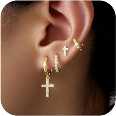 Small Gold Huggie Hoop Earrings Set for Women Men Hypoallergenic 14K Plated Stack Cartilage Earrings, Multiple Piercing