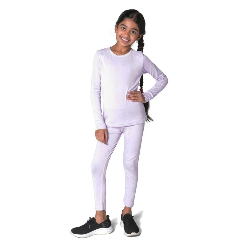 EVERYDAY KIDS Girls Thermal Underwear Set – Long Johns Base Layer for Cold Weather – Microfleece & Moisture-Wicking, Purple Size 12/14