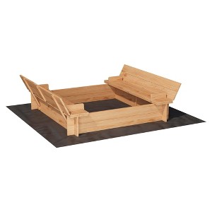 Kids Wooden Sandbox with Lid, Outdoor Sand Box with Bench Seats - 1 of 4