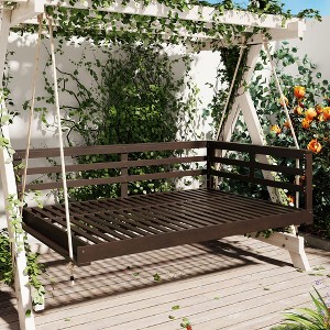 GDFStudio Frank Patio Acacia Wood Porch Swing Bed with 96 inch Hemp Ropes - 1 of 4