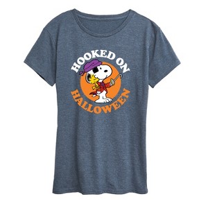 Women's - Peanuts - Hooked On Halloween Short Sleeve Graphic T-Shirt - 1 of 4