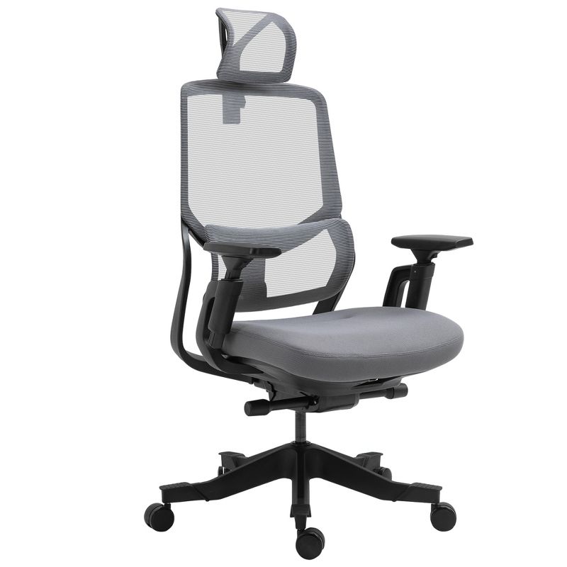 Vinsetto High Back Ergonomic Mesh Office Chair with Adjustable Height, Armrests, Lumbar Support and Headrest, Gray / Black, 4 of 9