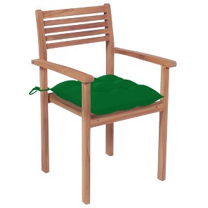 vidaXL 6X Stackable Teak Wood Patio Chairs with Green Cushions - Outdoor/Garden/Deck Seating - 1 of 4