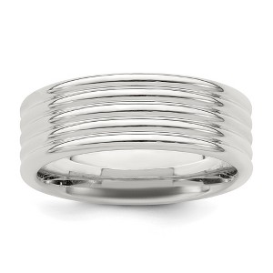 Black Bow Jewelry 7mm Rhodium Plated Sterling Silver Multi Grooved Standard Fit Band - 1 of 4