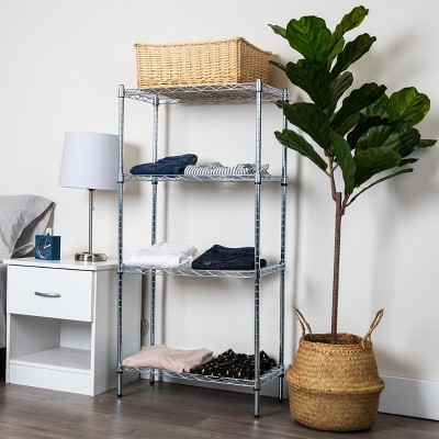 Industrial 4-Tier Chromed Steel Adjustable Shelving Unit, Silver