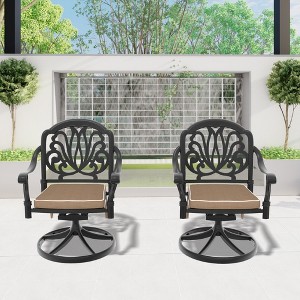 GDFStudio Arthur Modern Cast Aluminum and Waterproof Upholstered Patio Swivel Chair(Set of 2) - 1 of 4