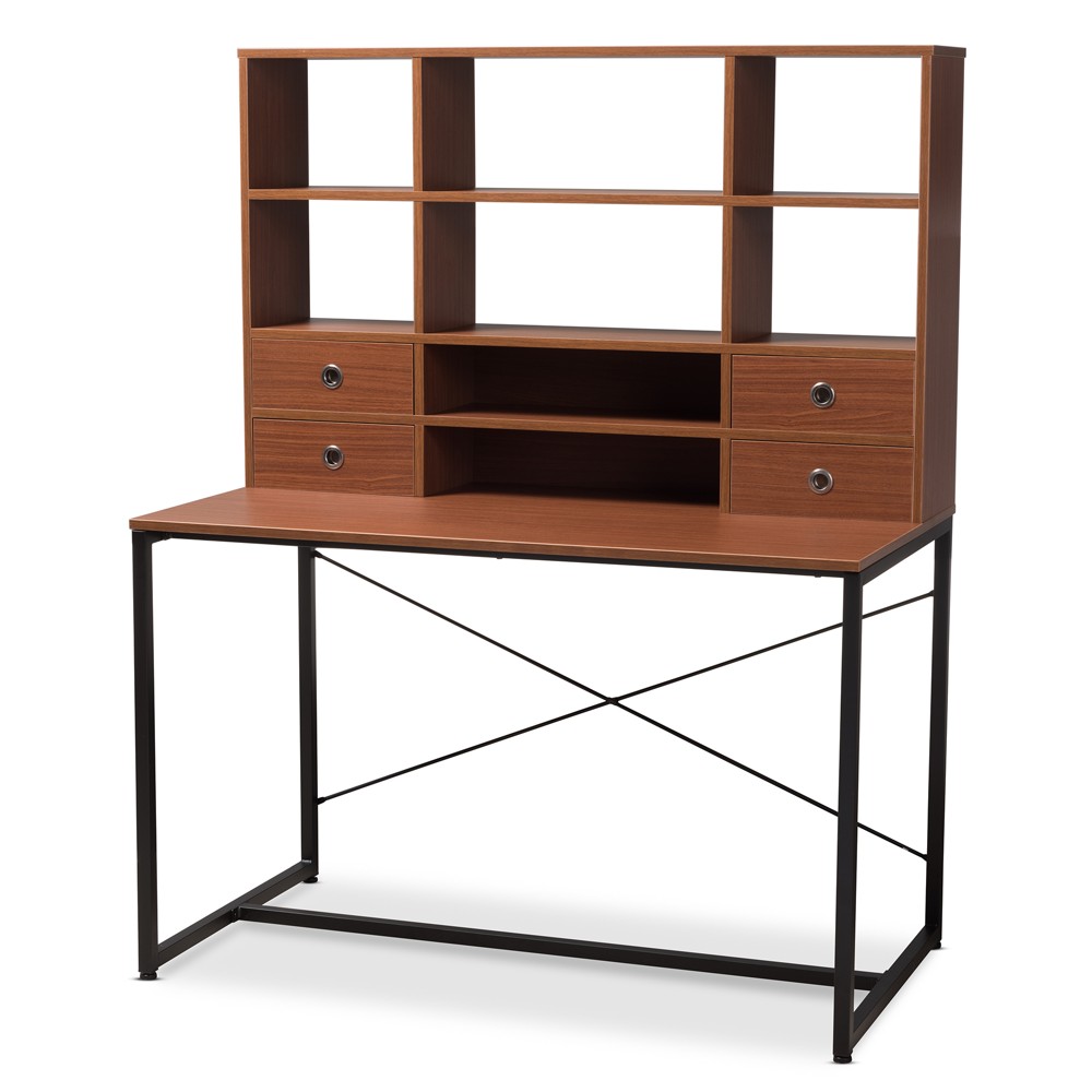 Photos - Office Desk Edwin Rustic Industrial Style Wood and Metal 2 In 1 Bookcase Writing Desk