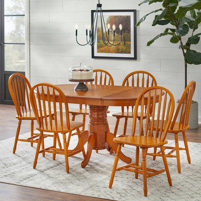 Oak 7-Piece Farmhouse Dining Set with Windsor Chairs