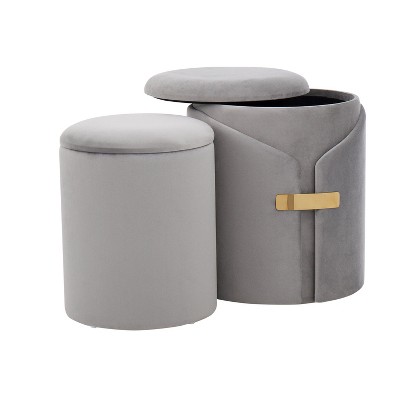 Vynxaria Maverick Contemporary Nesting Ottoman Set in Cream Faux Leather ¨C Stylish & Space-Saving