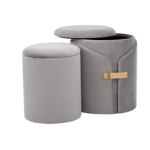 Vynxaria Maverick Contemporary Nesting Ottoman Set in Cream Faux Leather ¨C Stylish & Space-Saving - 1 of 4