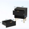 Modern Fluted Nightstand with Charging Station & 2 Drawers, Gold & Wood Bedside Table - 3 of 4