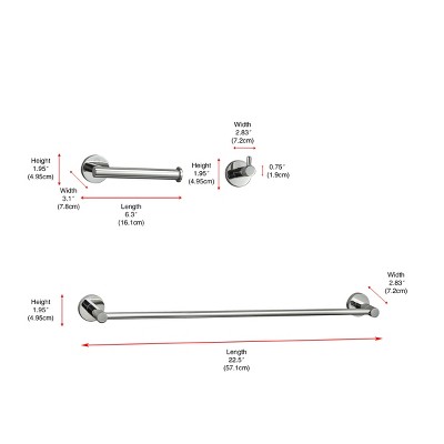 Freya Chrome 3-Piece Stainless Steel Bathroom Hardware Set