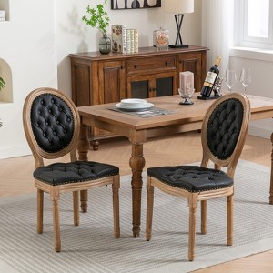 Grungis PU Leather Kitchen Chairs Set of 2,Dining Chairs with Nailhead Trim and Hand-Pulled Buckle Ddecoration for Dining Room,Living Room - 1 of 4