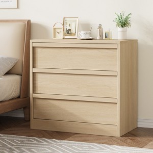 Garvee 3 Drawer Dresser for Bedroom, Natural Nightstand 3 Chest of Drawers with Large Storage, Small Bedside Table for Living Room, Nursery, Entryway - 1 of 4