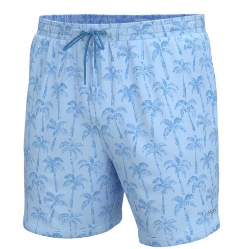 Huk Men's Pursuit Volley Small Palm Bathing Suit Short - Crystal Blue ...