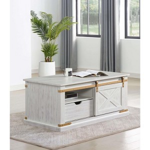 Rustic Style Antique White 1pc Coffee Table Living Room Table w Drawer Open Shelves - 1 of 1