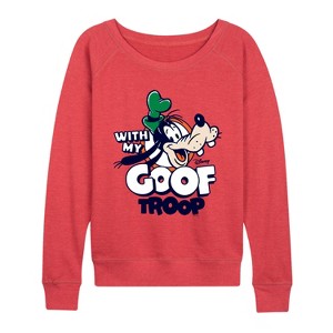 Women's - Disney - My Goof Troop Lightweight French Terry Wide Neck Long Sleeve Graphic Shirt - 1 of 3