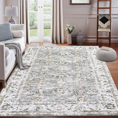 Vintage Floral Washable Runner Rug, Low Pile with Non-Slip Rubber Backing, Ideal for Kitchen, Hallways, Entryway, Living Room, and Bedroom Use.
