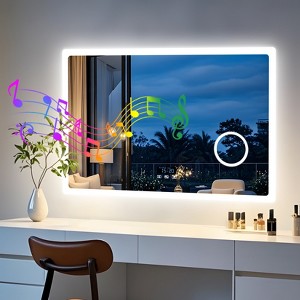 ARTLOGE 80/100/120cm Bluetooth Lighted Bathroom Mirror 3X Magnifying Glass Dimmable LED Makeup Mirror Wall Mirror - 1 of 4