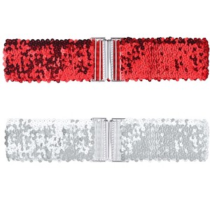Allegra K Women's Halloween Wide Waist Belts Interlock Buckles Sequins Decor Stretchy Belts 2Pcs - 1 of 4
