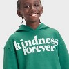 Kids' Fleece 'Kindness Forever' Hoodie Sweatshirt - Cat & Jack™ Pine Green - 2 of 4