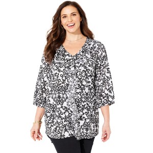 Catherines Women's Plus Size Petite Modern Romance Ruffle Blouse - 1 of 4