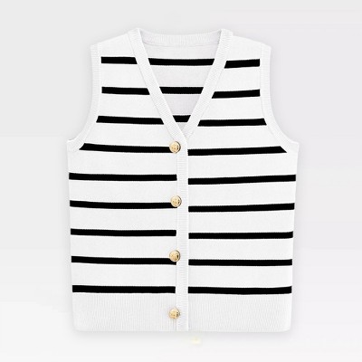 Vest Tops for Women Striped Sweater Vest 2025 Spring V Neck Front Button Striped Lightweight Sweater Woven Vest