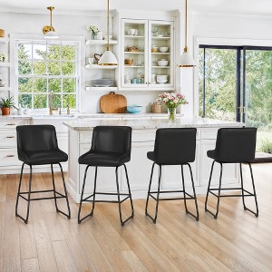 Arceso Swivel Bar Stools Set of 4, 26 Inch Upholstered Barstools with Backs, Modern Faux Leather Counter Height Bar Stool , Brown Counter Stools - 1 of 4